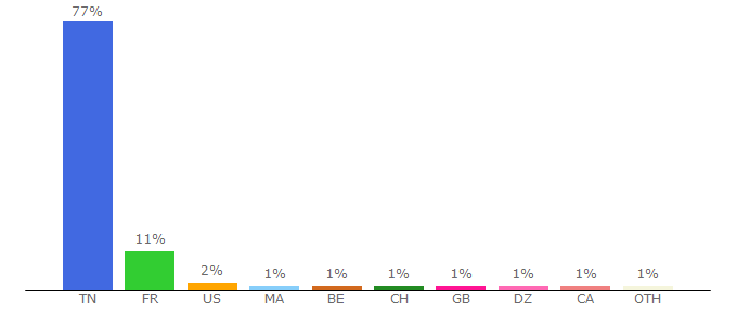 Top 10 Visitors Percentage By Countries for businessnews.com.tn